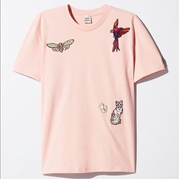 Aritzia Little Moon black Ageratum embroidered patches T-shirt size S cotton - Picture 2 of 5